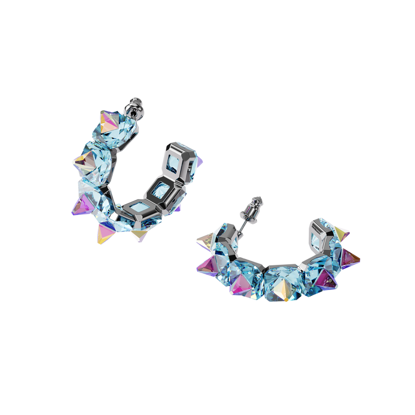 Chroma hoop earrings, Blue, Rhodium plated